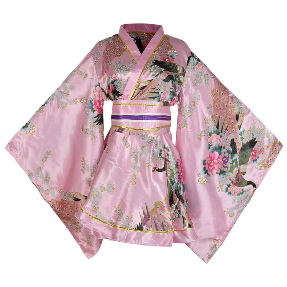 9942 Sexy Short Kimono Costume Robe Loose Floral Patten Dress Japanese